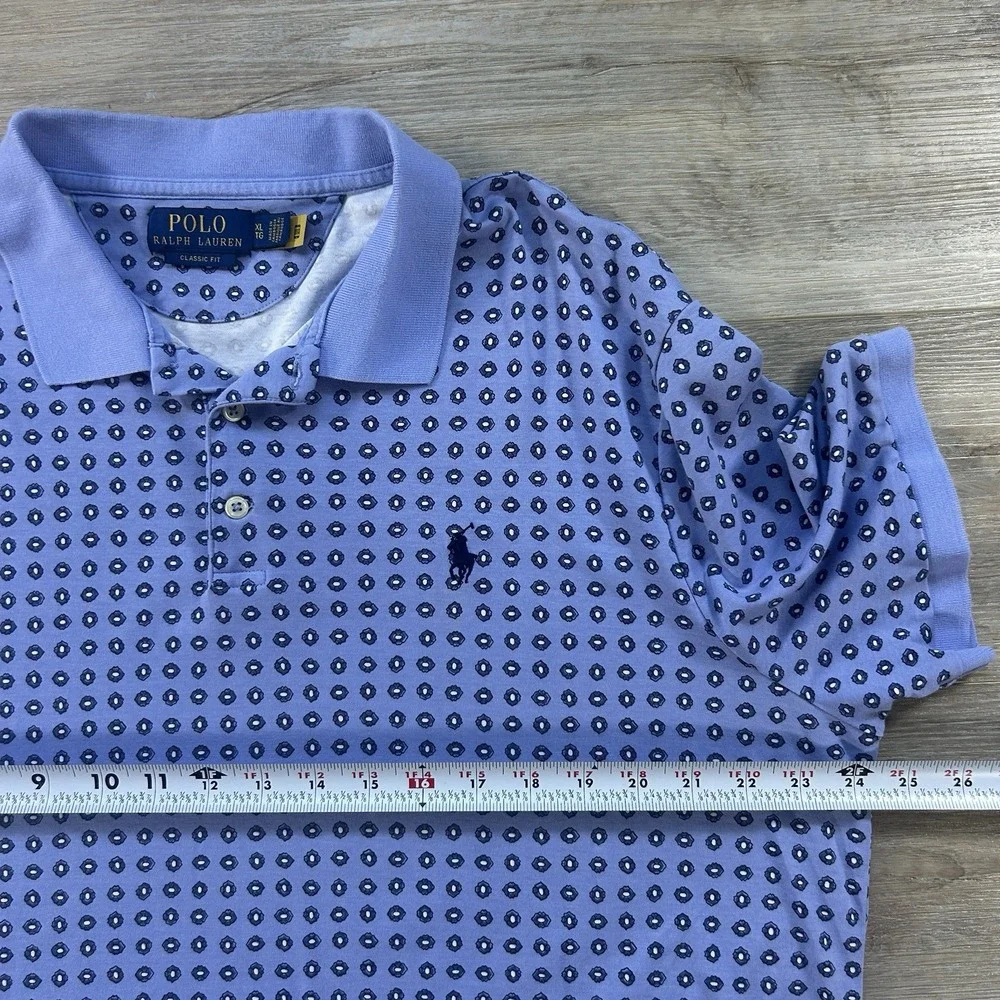 Polo Ralph Lauren XL Classic Fit Polo Shirt Short Sleeve Geometric AOP Blue
